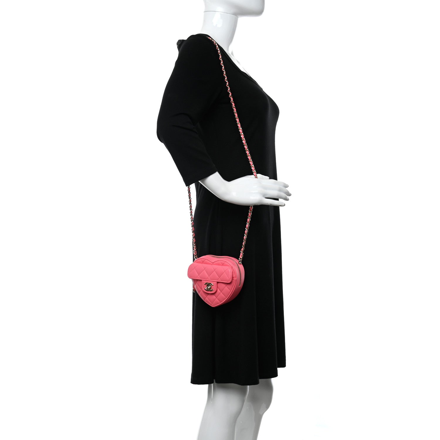Chanel Lambskin Quilted CC In Love Heart Clutch With Chain Pink 3 of 12