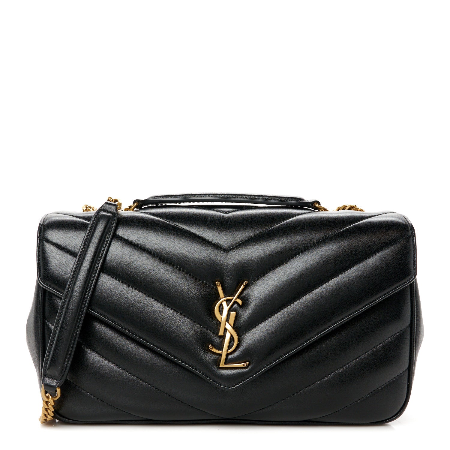 Saint Laurent Lambskin Chevron Quilted Medium Loulou Black 1 of 14