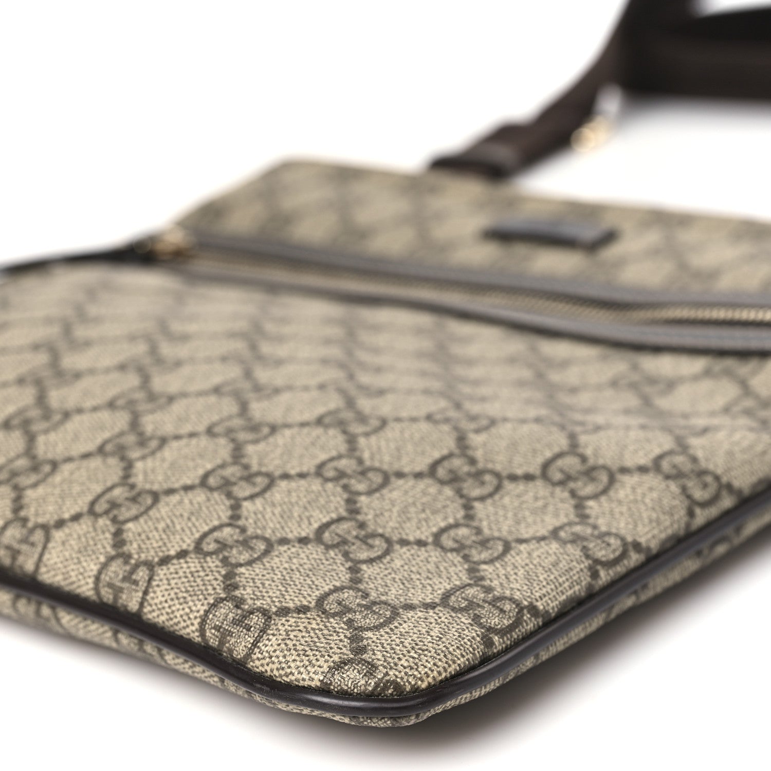 Gucci GG Supreme Monogram Selleria Calfskin Small Flat Side Zip Messenger Bag Beige Ebony Cocoa Dark Chocolate 10 of 11