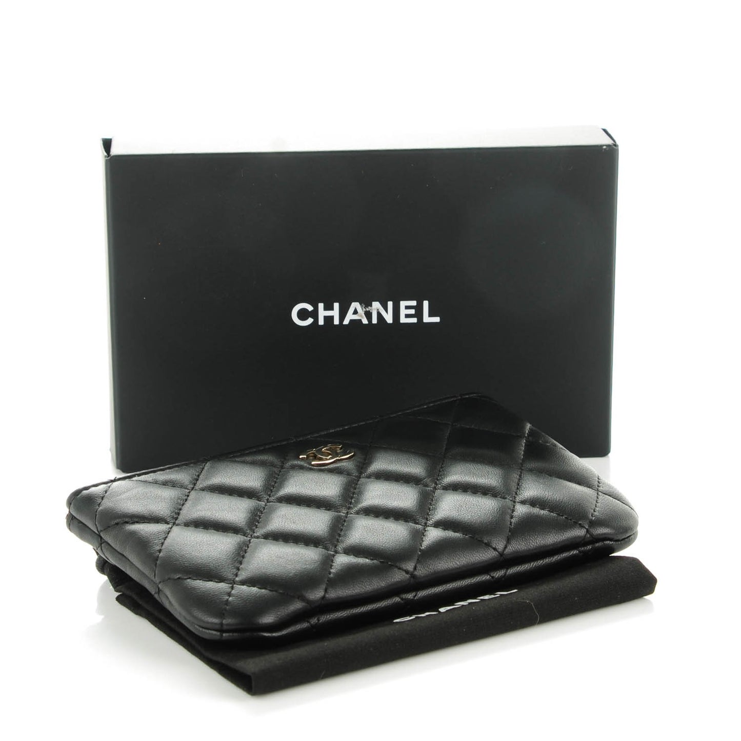 Lambskin Quilted Small Cosmetic Case Black