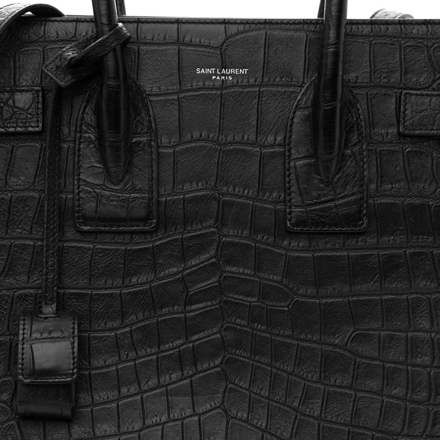 Calfskin Crocodile Embossed Small Sac de Jour Black