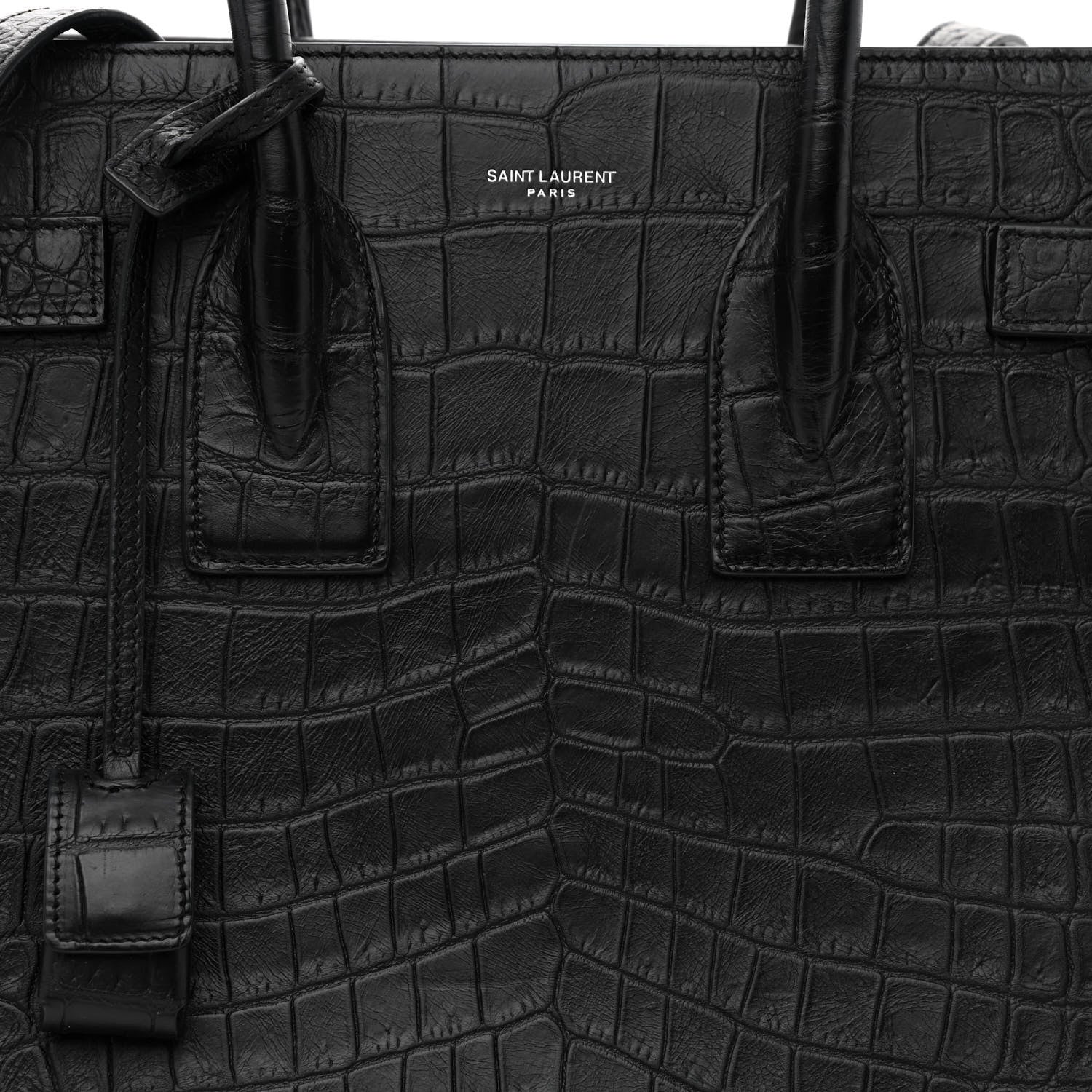 Saint Laurent Calfskin Crocodile Embossed Small Sac de Jour Black 8 of 10