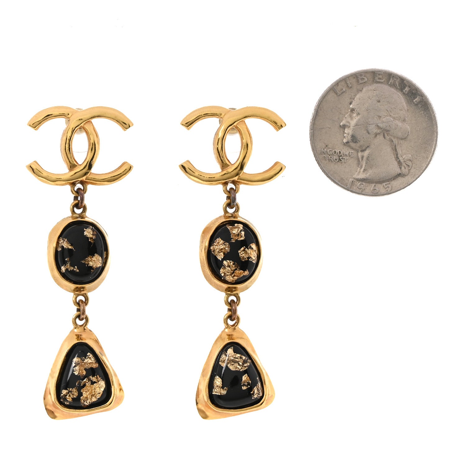 Chanel Resin CC Drop Earrings Gold Black 2 of 4