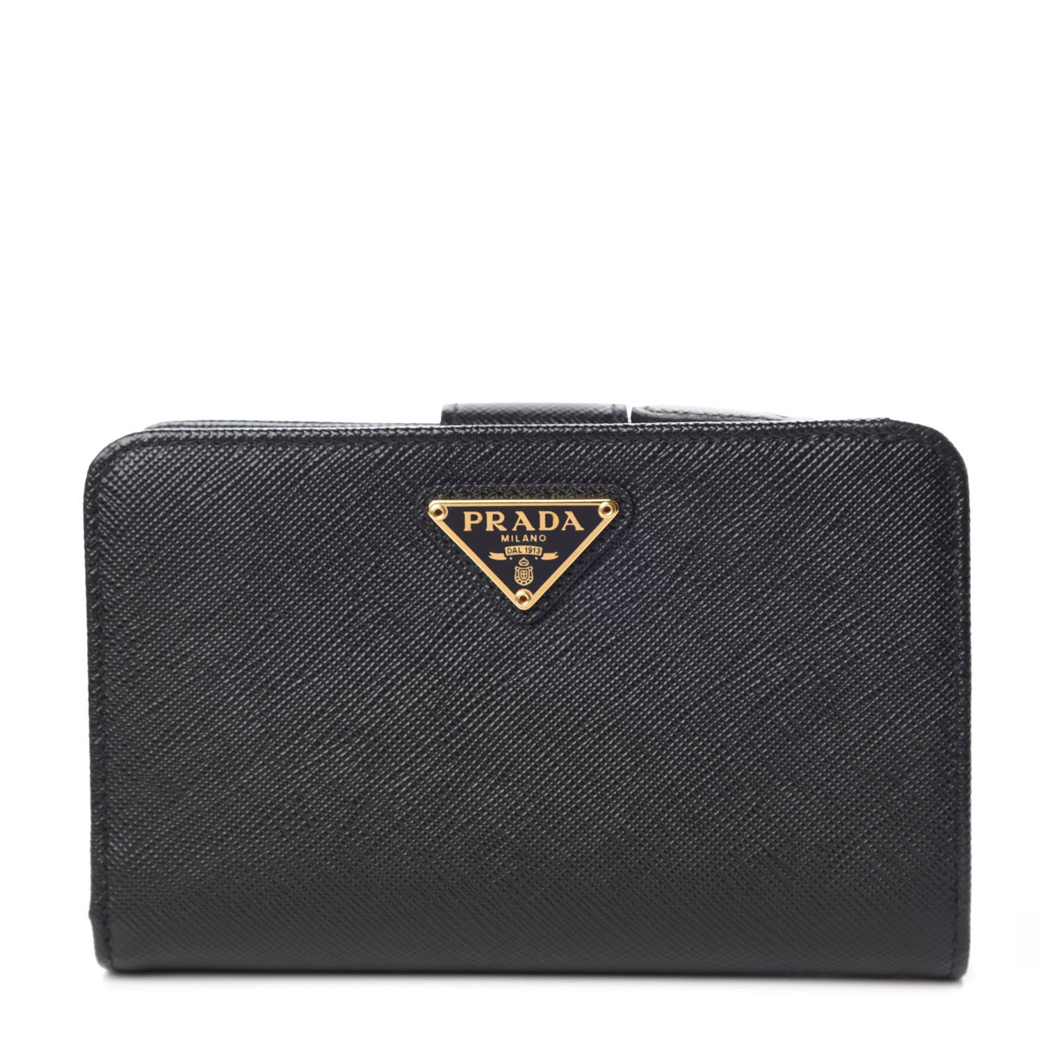 Prada Saffiano Compact Triangle Wallet Black 1 of 7