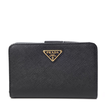 Prada Saffiano Compact Triangle Wallet Black 1 of 7
