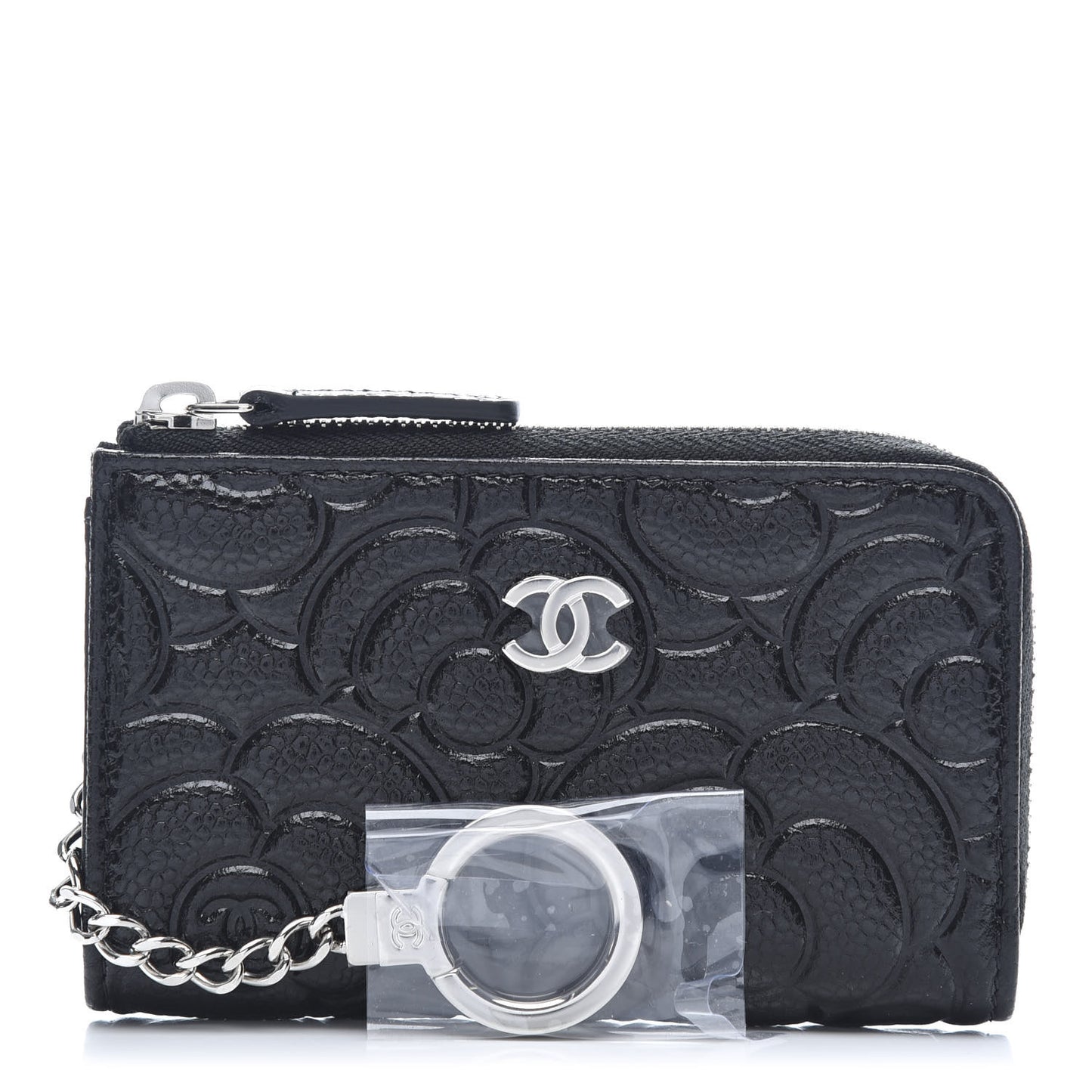 Caviar Camellia Embossed Key Holder Case Black