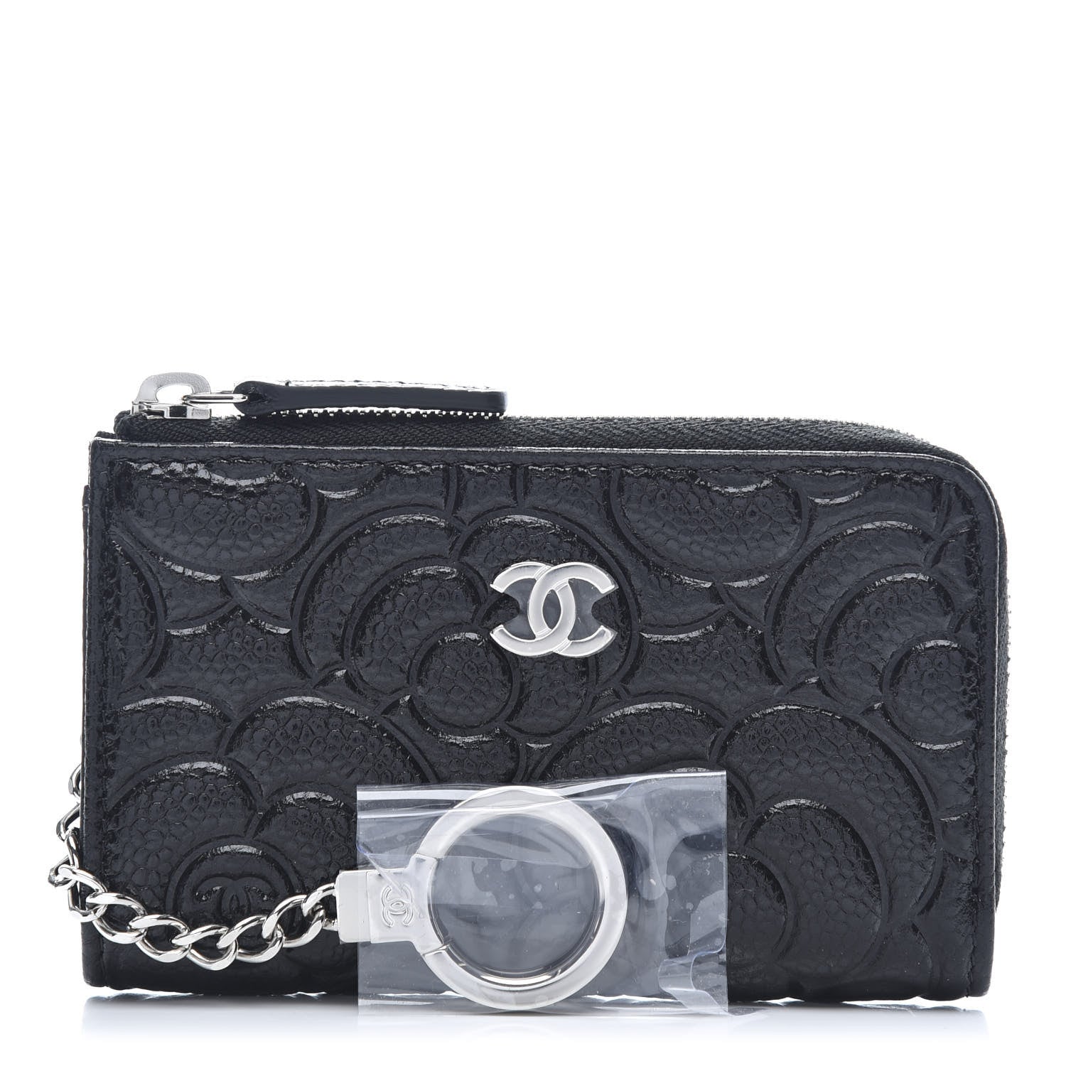 Chanel Caviar Camellia Embossed Key Holder Case Black 1 of 11