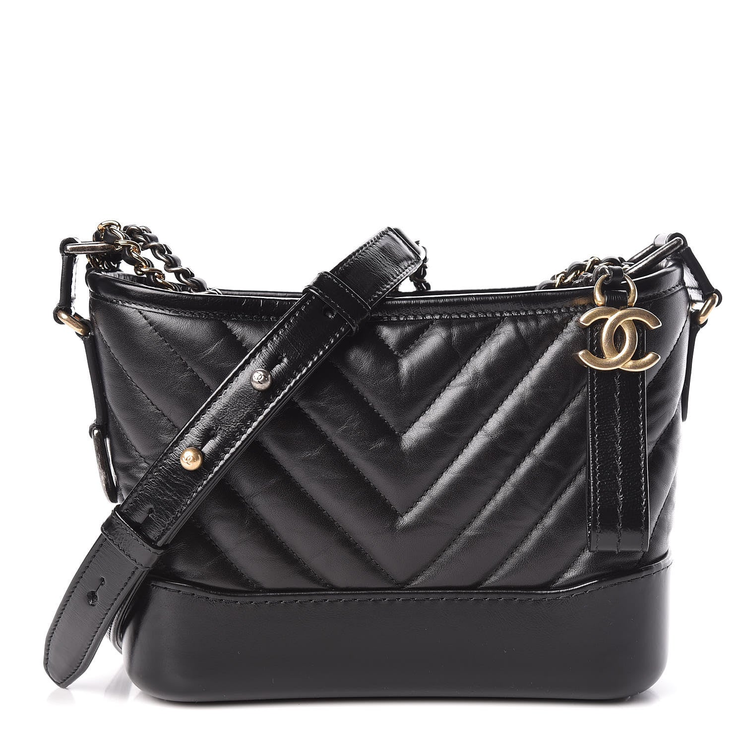 Chanel Aged Calfskin Chevron Quilted Small Gabrielle Hobo Black 1 of 12