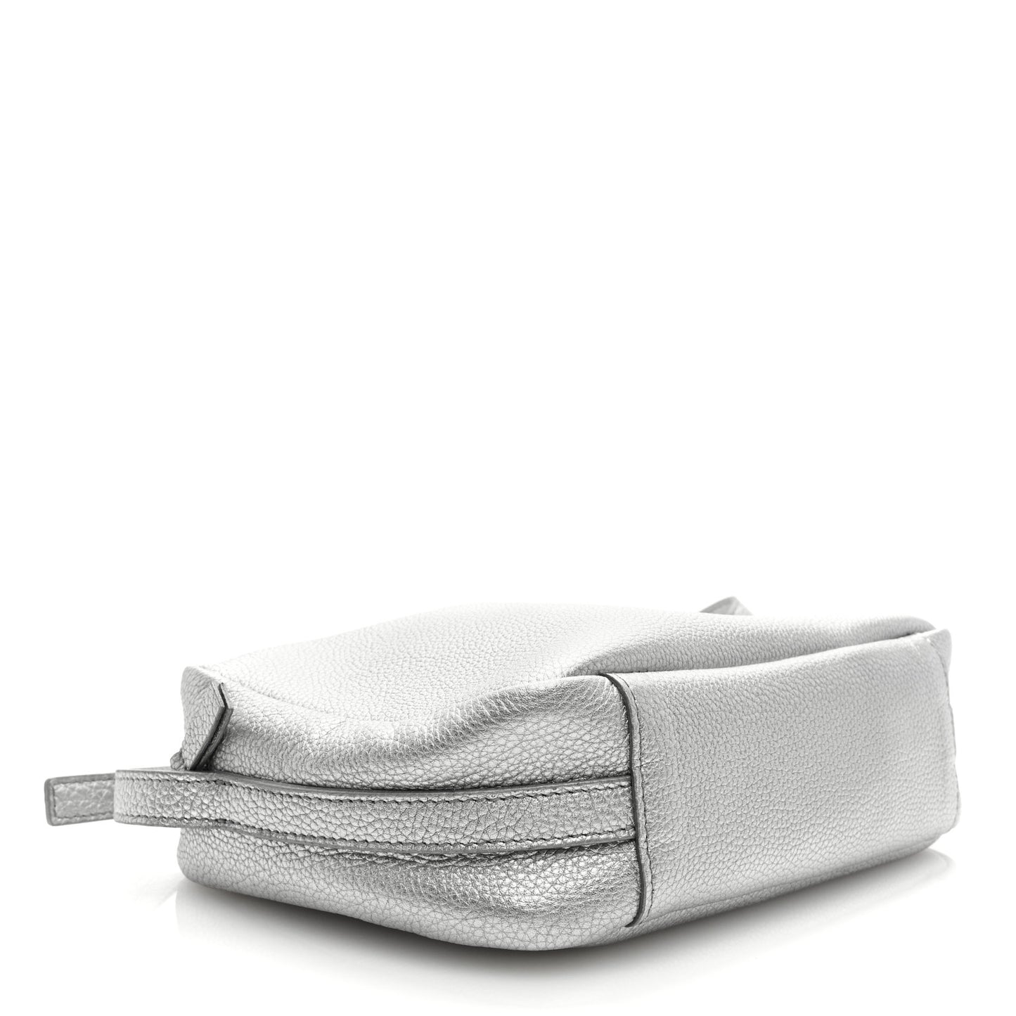Metallic Grained Calfskin Logo M Everyday Camera Bag Silver