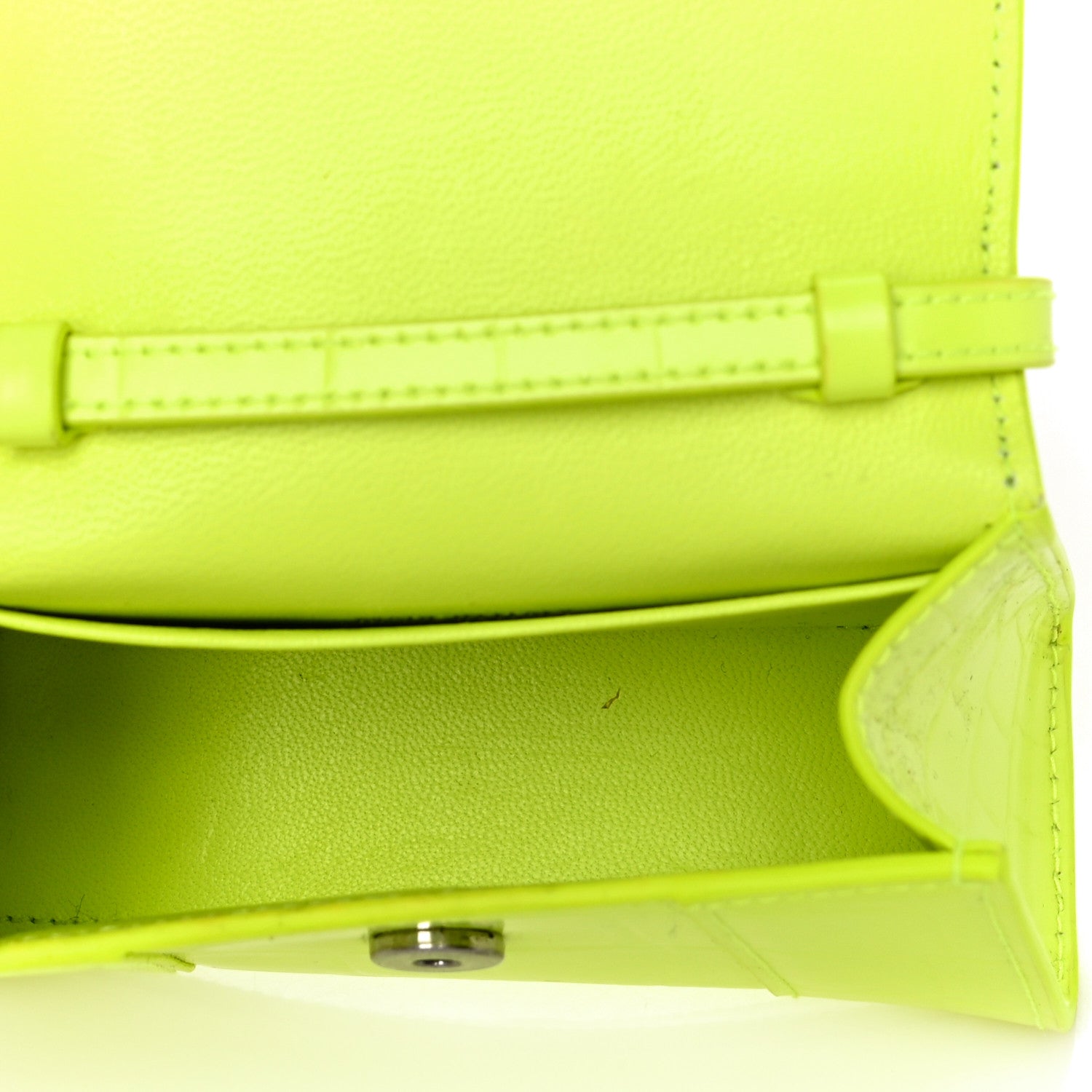 Balenciaga Semi Shiny Calfskin Crocodile Embossed Hourglass Top Handle Bag Mini Fluo Yellow 5 of 18