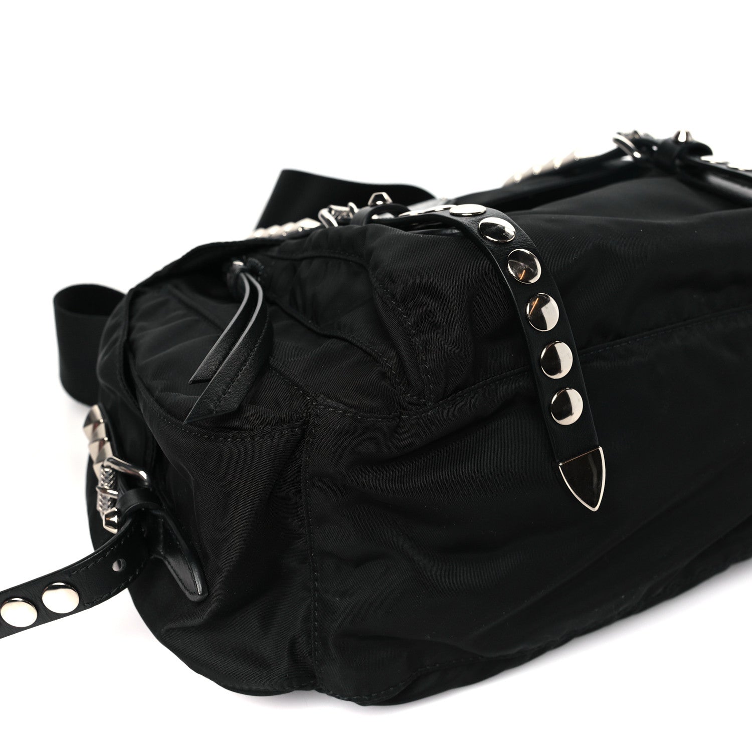 Prada Nylon New Vela Studded Messenger Bag Black 8 of 9