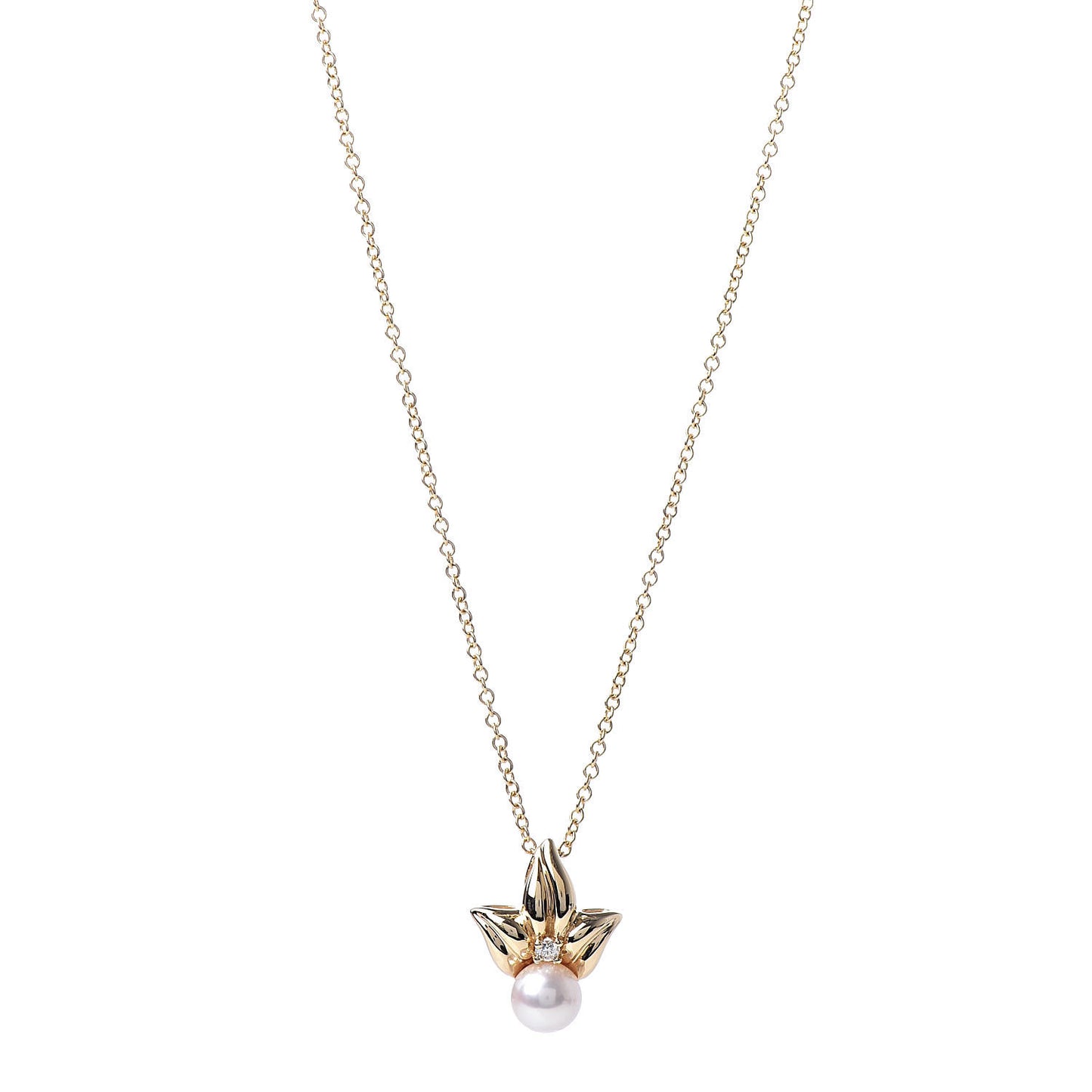 18K Yellow Gold Diamond 7mm Pearl Pendant Necklace