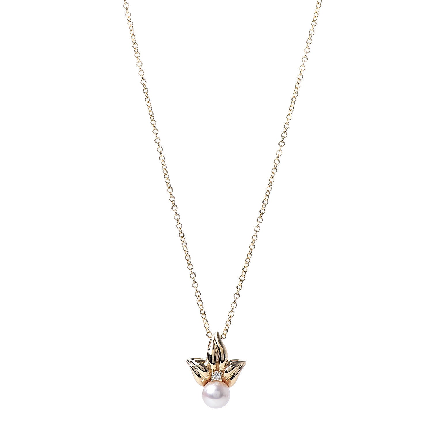 Tiffany 18K Yellow Gold Diamond 7mm Pearl Pendant Necklace 1 of 7