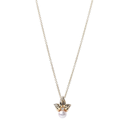 Tiffany 18K Yellow Gold Diamond 7mm Pearl Pendant Necklace 1 of 7