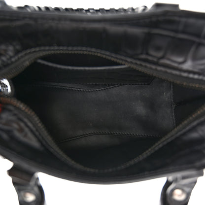 Balenciaga Semi Shiny Calfskin Crocodile Embossed Neo Classic Black Hardware Mini City Black 5 of 9