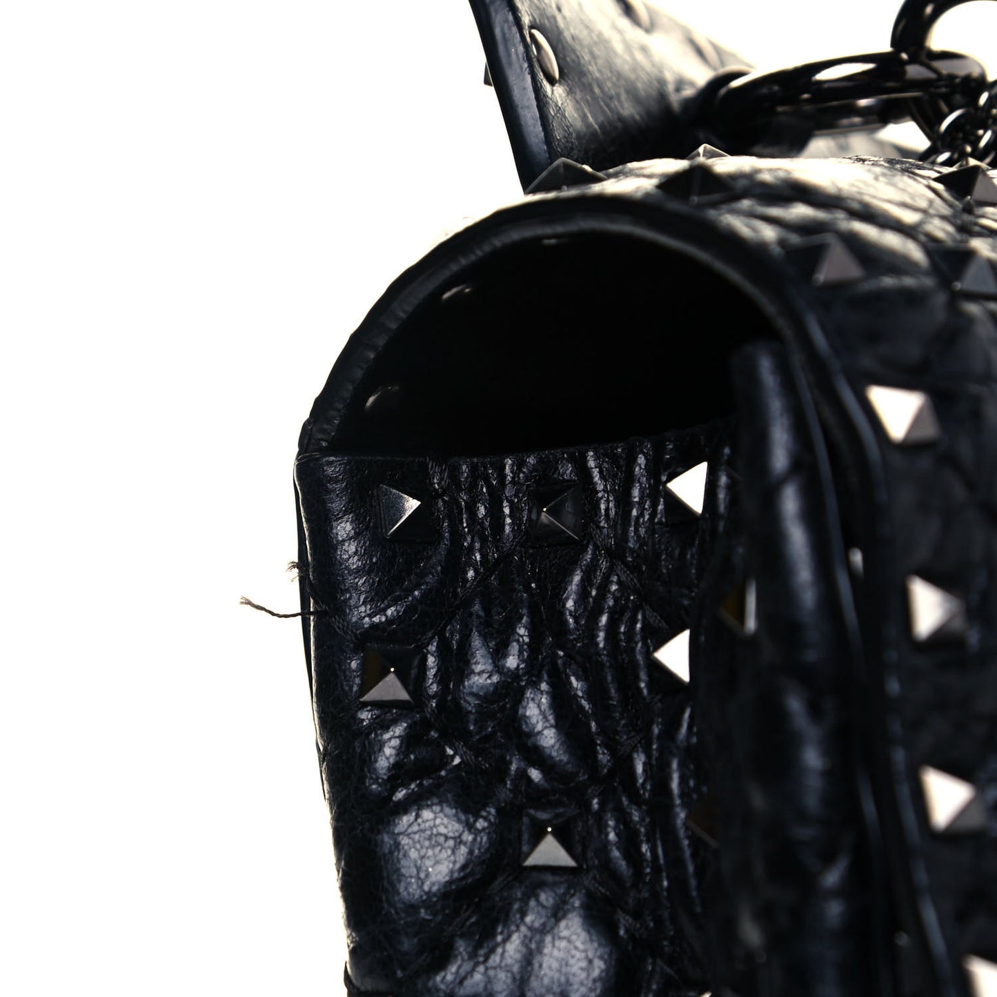 Craquele Nappa Maxi Rockstud Spike Shoulder Bag Black
