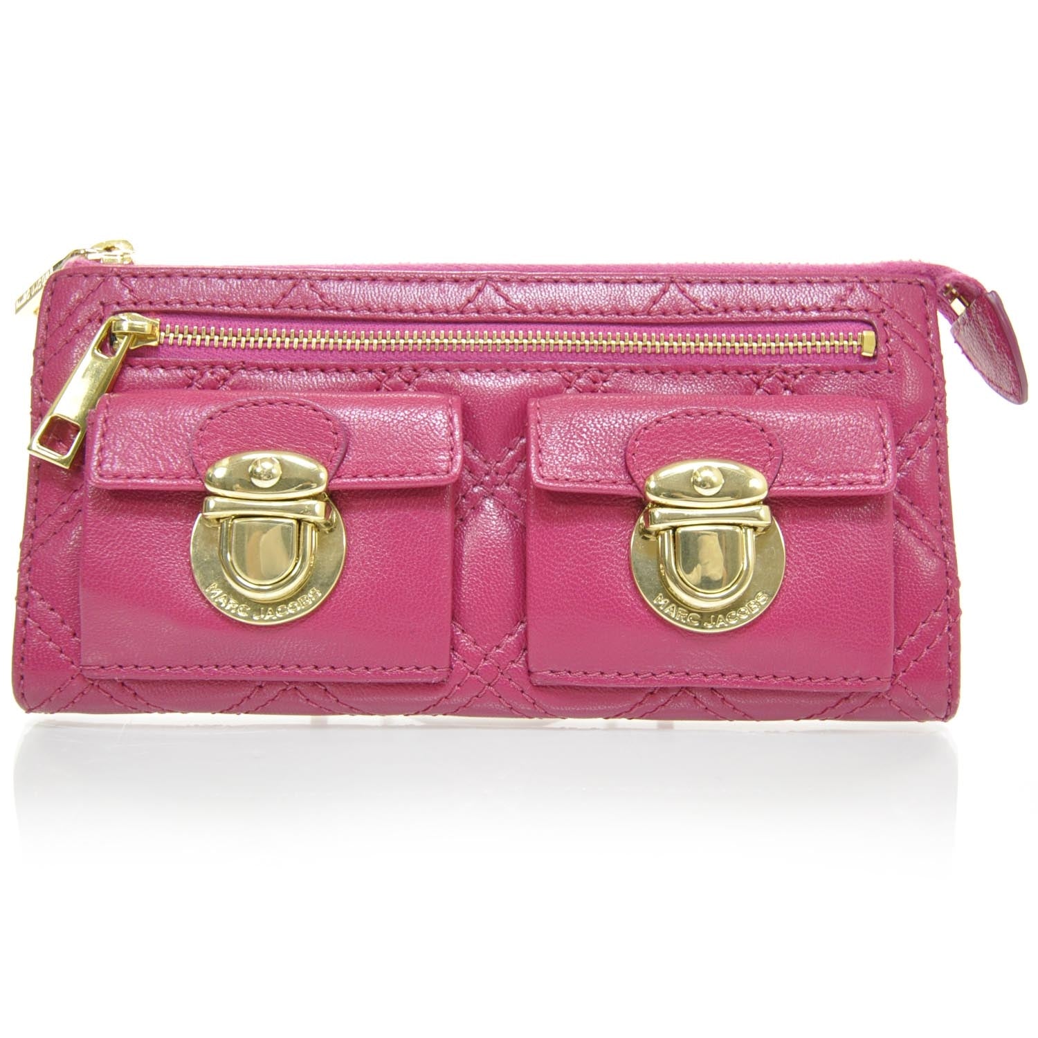Marc Jacobs Leather Quilted Zip Clutch Wallet Fuchsia 1 of 8