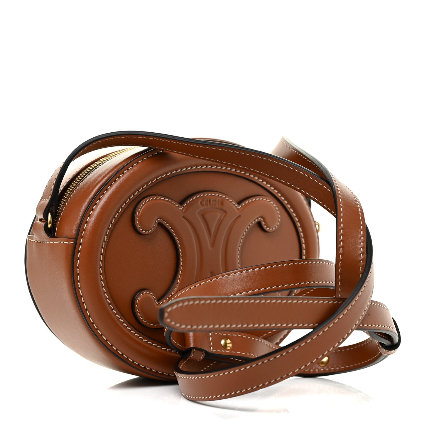 Smooth Calfskin Cuir Small Triomphe Oval Crossbody Purse Tan