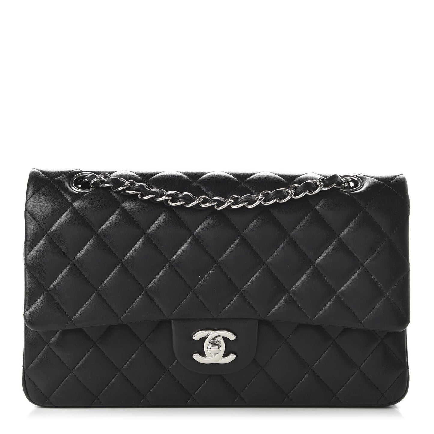 Lambskin Quilted Medium Double Flap Black