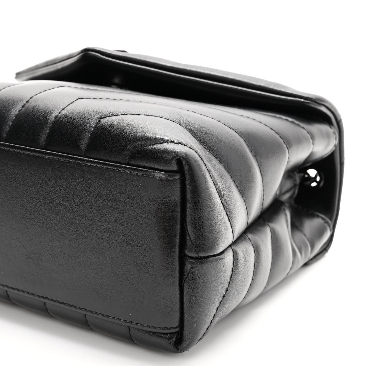 Calfskin Y Quilted Monogram Monochrome Small Loulou Chain Satchel Black