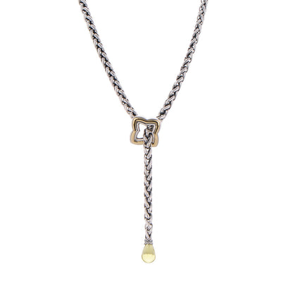 David Yurman Sterling Silver 18K Gold Citrine Quatrefoil Lariat Wheat Chain Necklace 1 of 4