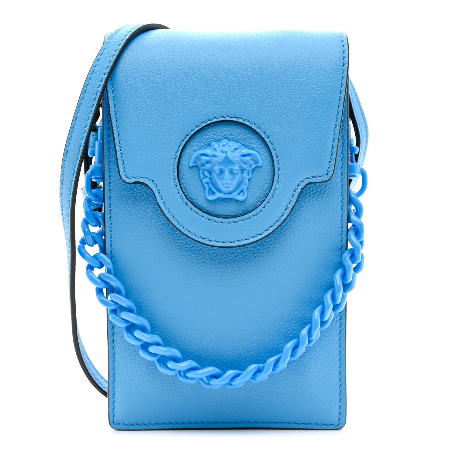 Versace Calfskin La Medusa Chain Crossbody Phone Pouch DV Blue 1 of 10