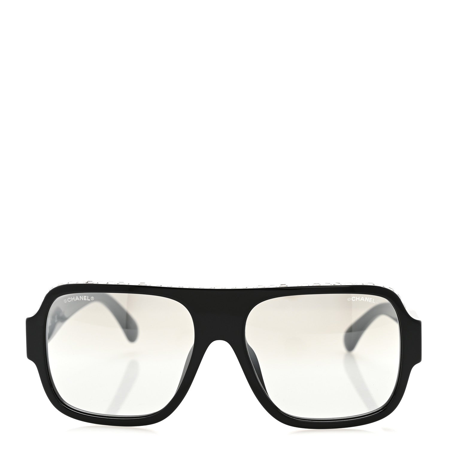 Chanel Acetate Crystal CC Shield Sunglasses 71431A Black Grey 2 of 8