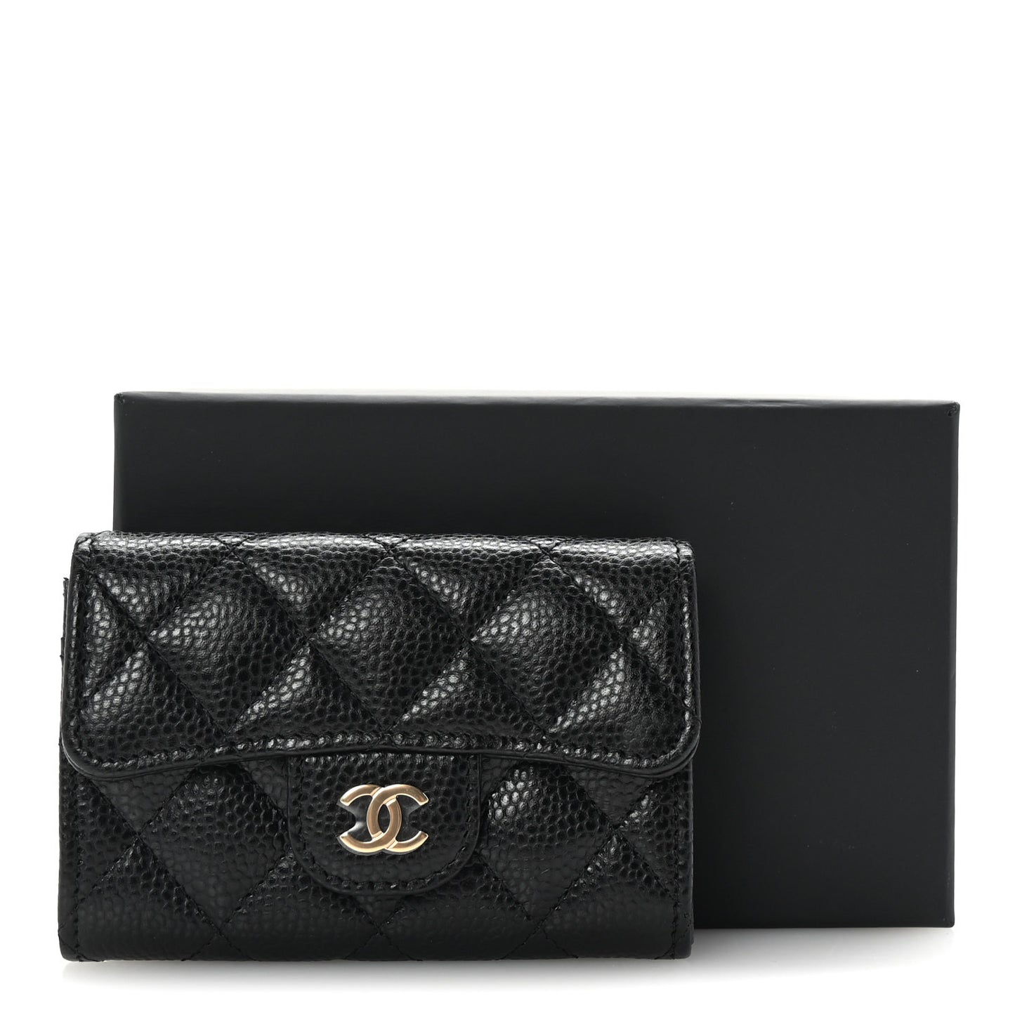 Caviar Quilted Flap Card Holder Wallet Black