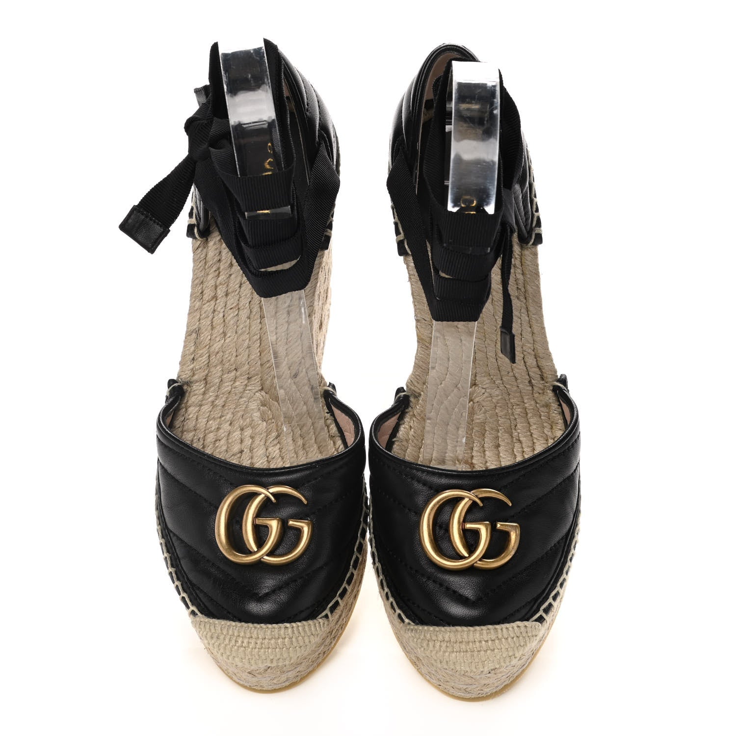 Gucci Nappa Matelasse GG Marmont Ankle Wrap Platform 35/120mm Espadrille Wedges 37.5 Black 5 of 9