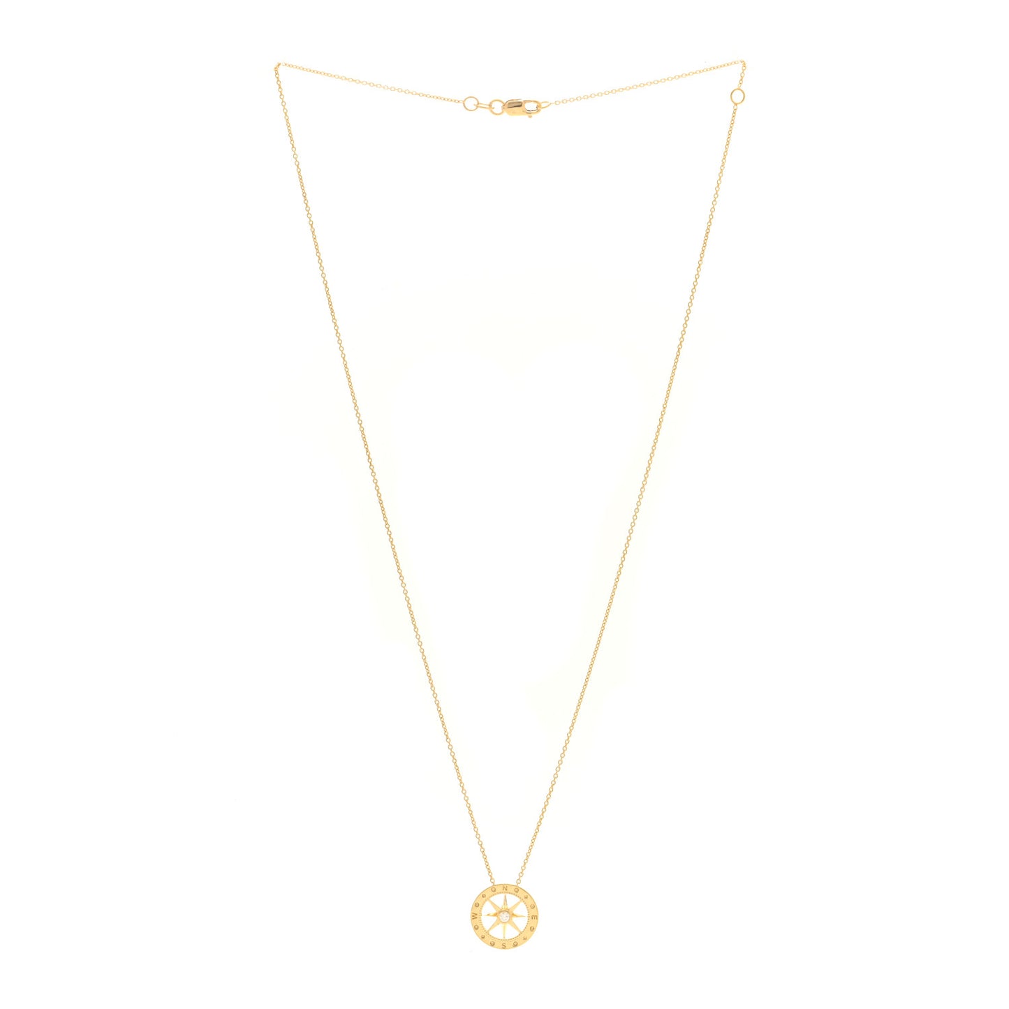 18K Yellow Gold Diamond Tiny Treasurers Compass Pendant Necklace