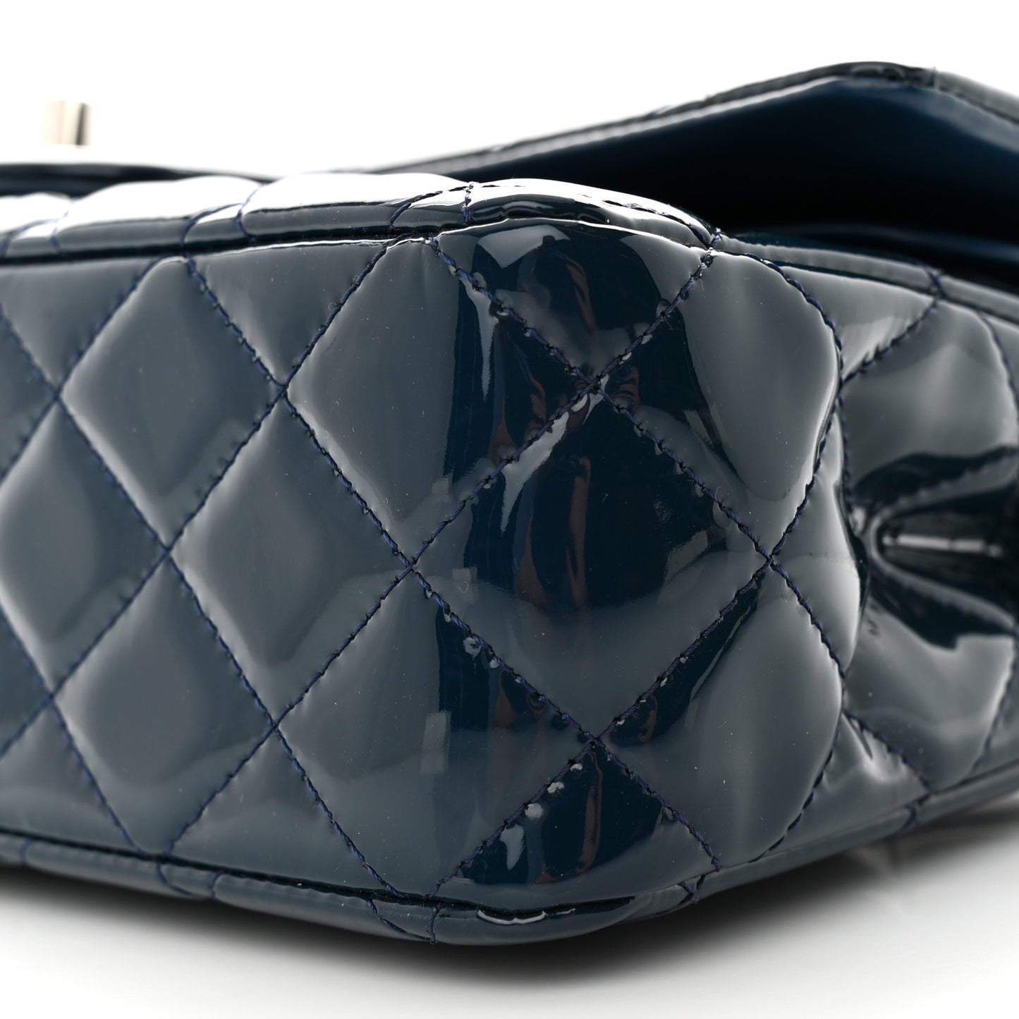 Patent Quilted Medium Double Flap Navy