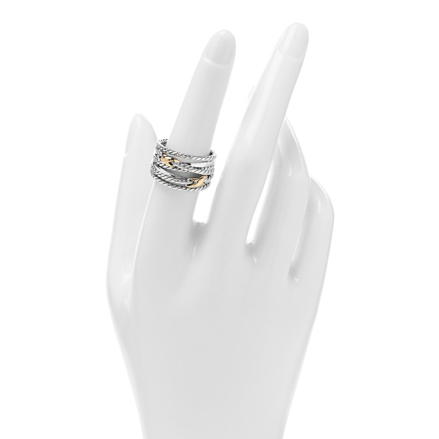 David Yurman Sterling Silver 18K Yellow Gold Double X Crossover Ring 55 7.25 2 of 4