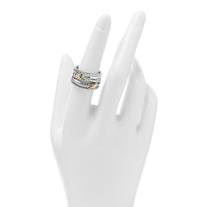 David Yurman Sterling Silver 18K Yellow Gold Double X Crossover Ring 55 7.25 2 of 4