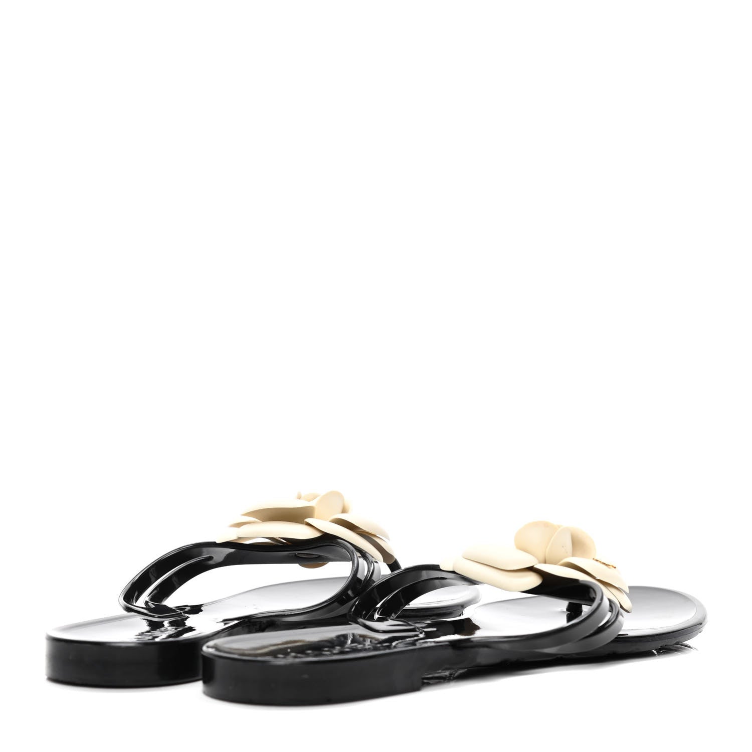 Chanel Jelly Camellia Thong Sandals 37 Black Ivory 4 of 5