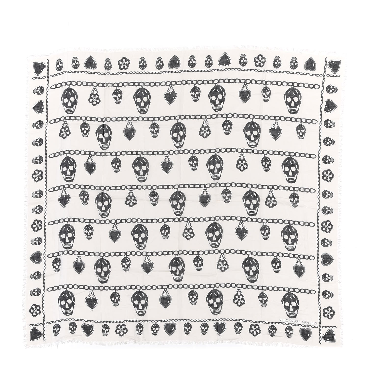 Alexander McQueen Modal Skull Heart And Chain Scarf Grey Black 1 of 3