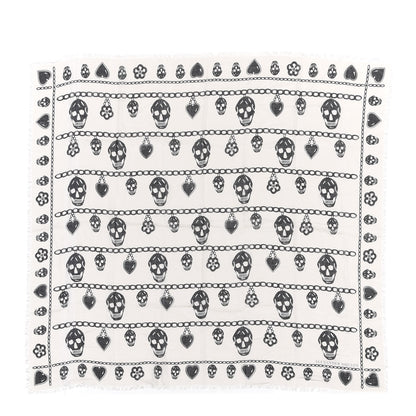 Alexander McQueen Modal Skull Heart And Chain Scarf Grey Black 1 of 3