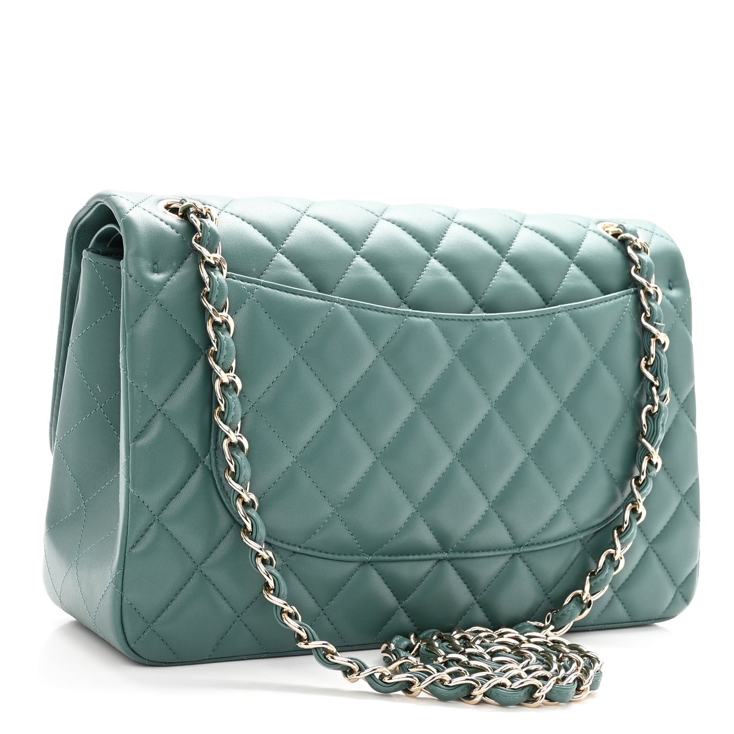 Lambskin Quilted Jumbo Double Flap Green