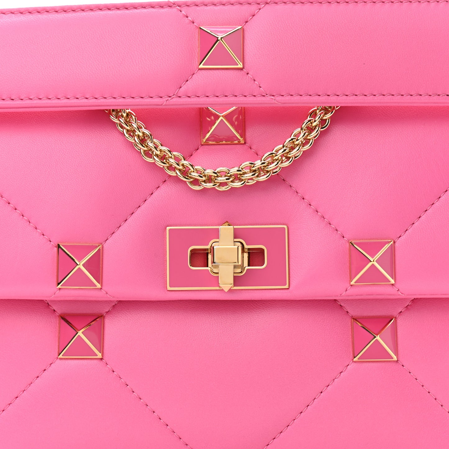 Nappa Enamel Large Roman Stud Shoulder Bag Feminine Pink