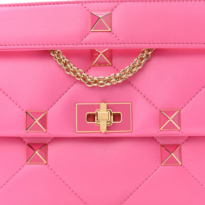 Valentino Garavani Nappa Enamel Large Roman Stud Shoulder Bag Feminine Pink 7 of 9