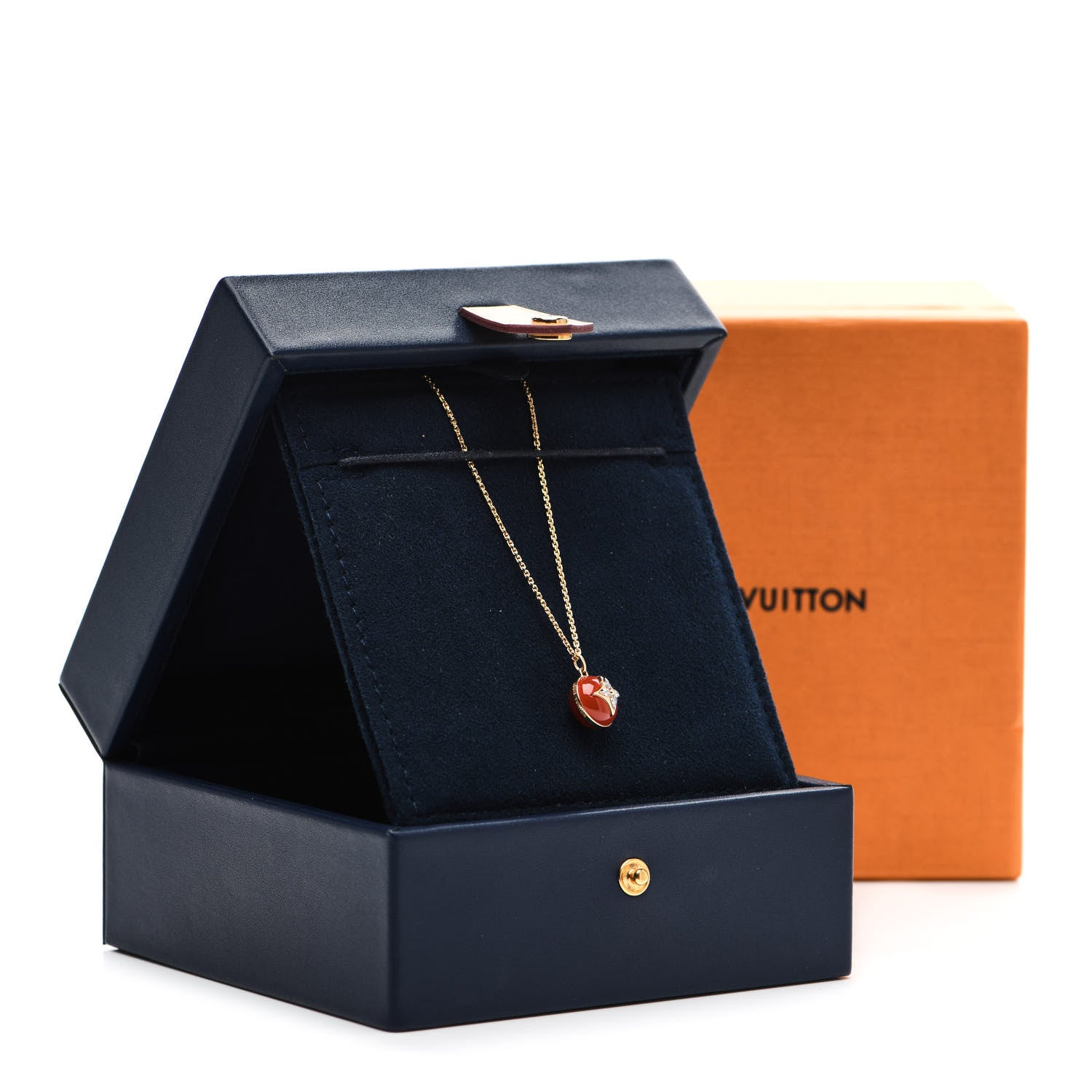 Louis Vuitton 18K Yellow Gold Diamond Cornelian B Blossom Medallion Pendant Necklace 5 of 5