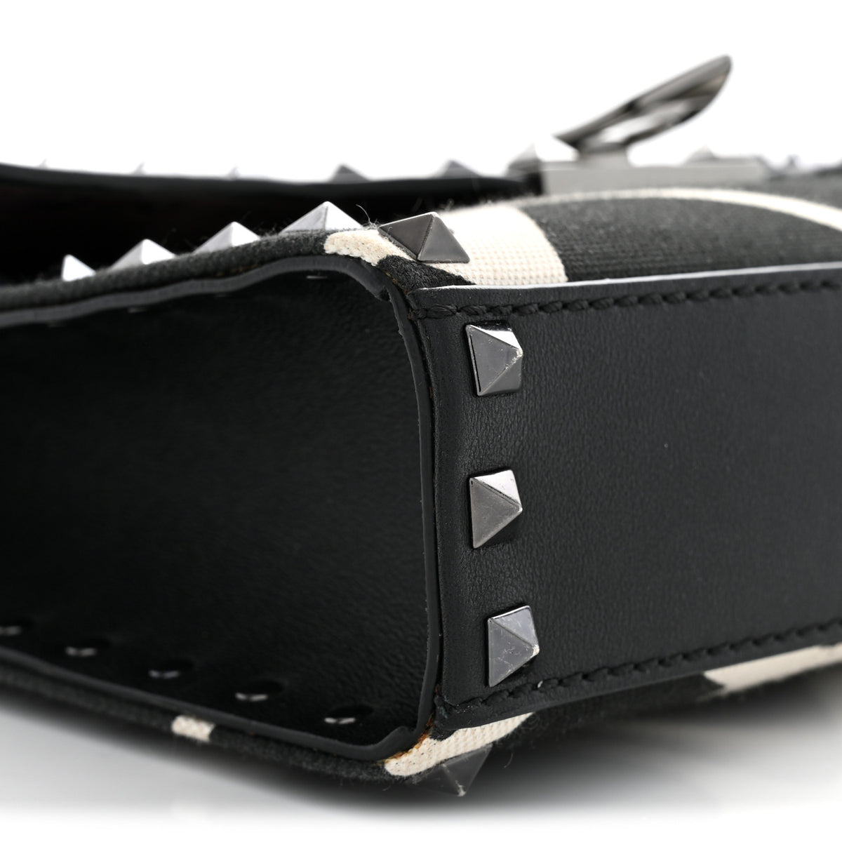 Valentino Garavani Calfskin Canvas Giraffe Print Medium Rockstud Flip Lock Crossbody Bag Black White 8 of 11