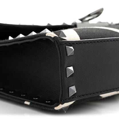 Valentino Garavani Calfskin Canvas Giraffe Print Medium Rockstud Flip Lock Crossbody Bag Black White 8 of 11