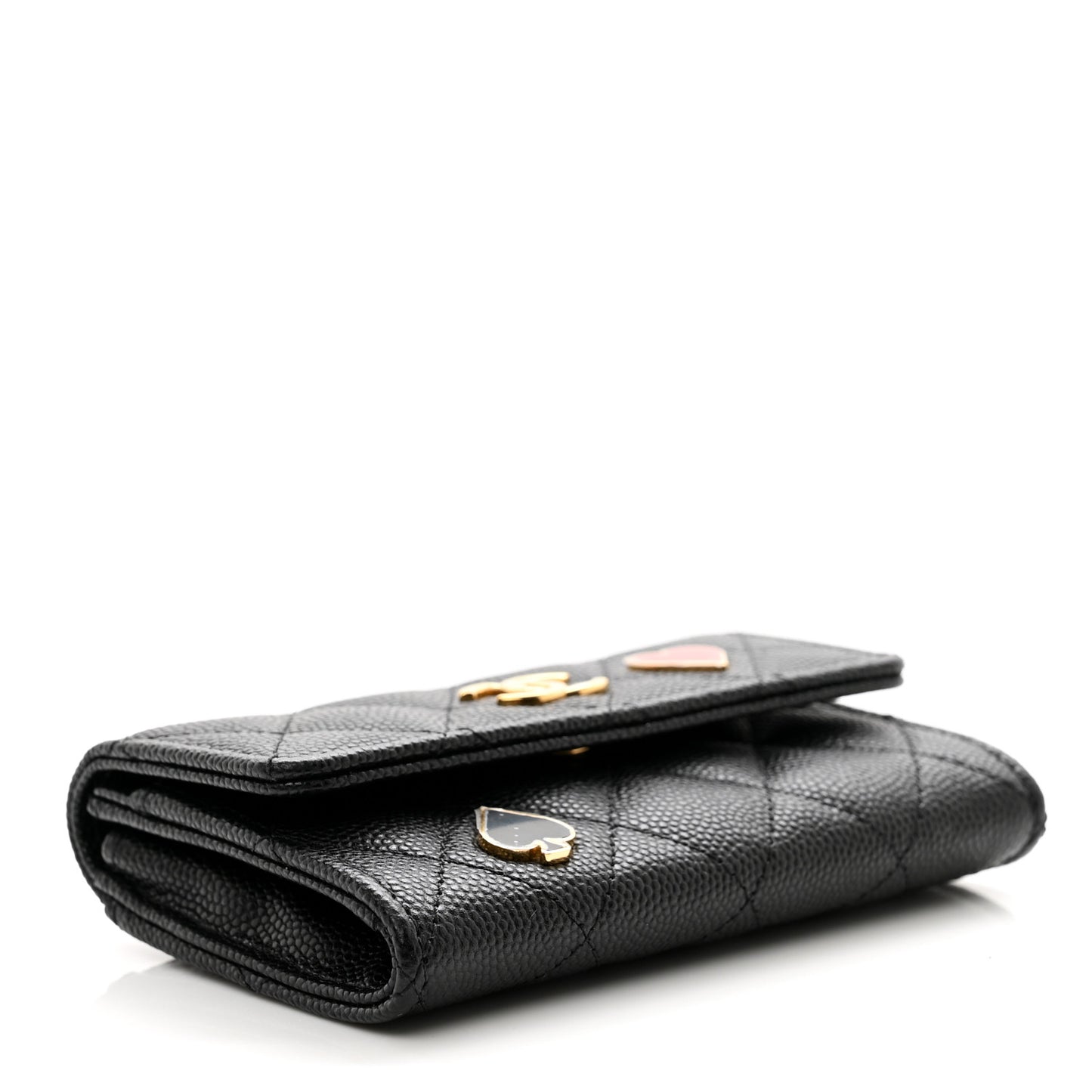Caviar Quilted Enamel Coco Casino Flap Card Holder Wallet Black