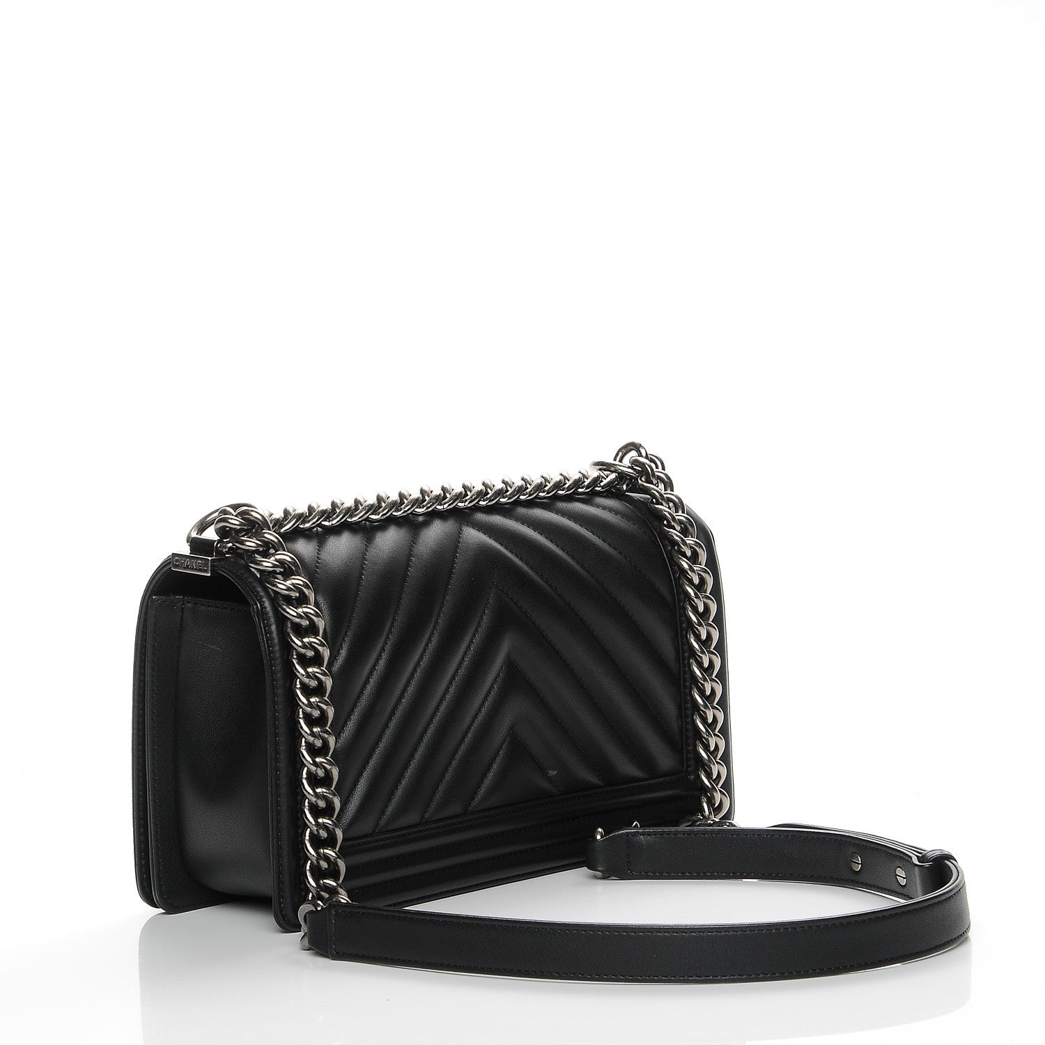 Chanel Calfskin Chevron Quilted Medium Boy Flap Black 3 of 8