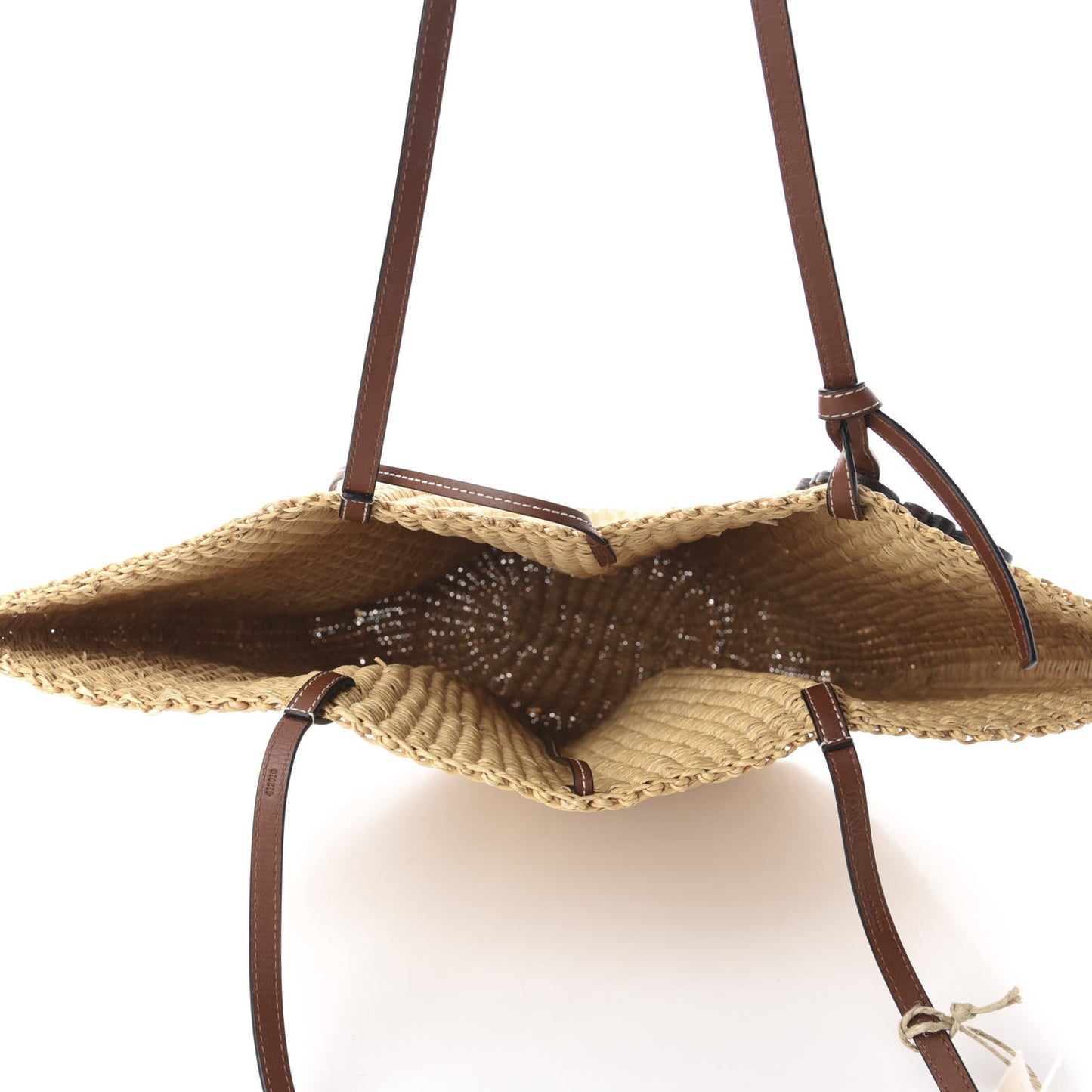 Raffia Calfskin Shell Tote Tan