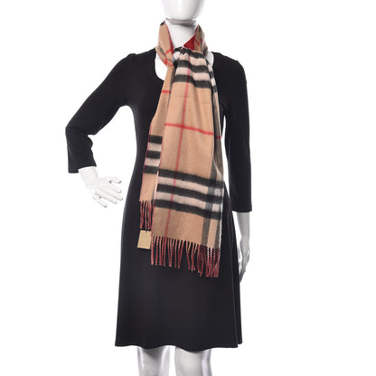 Burberry Cashmere Giant Check Fringe Scarf Camel Parade Red 2 of 5