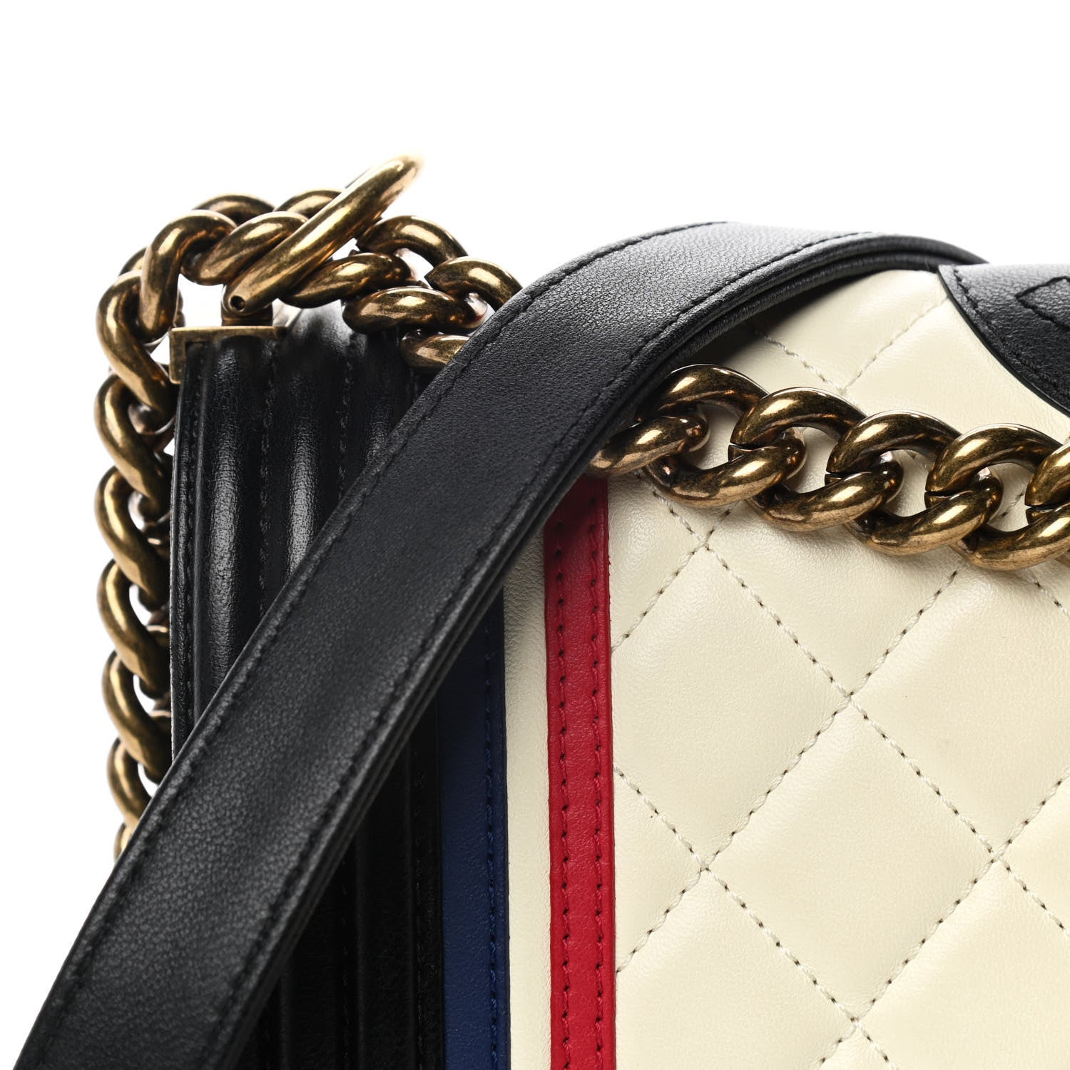 Chanel Calfskin Quilted Crest Embellished Medium Boy Flap Black White Blue 9 of 11