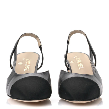 Chanel Goatskin Grosgrain Cap Toe CC Slingback Pumps 41 Black 3 of 9