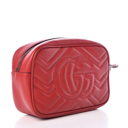 Gucci Calfskin Matelasse Mini GG Marmont Wrist Wallet Hibiscus Red 3 of 7