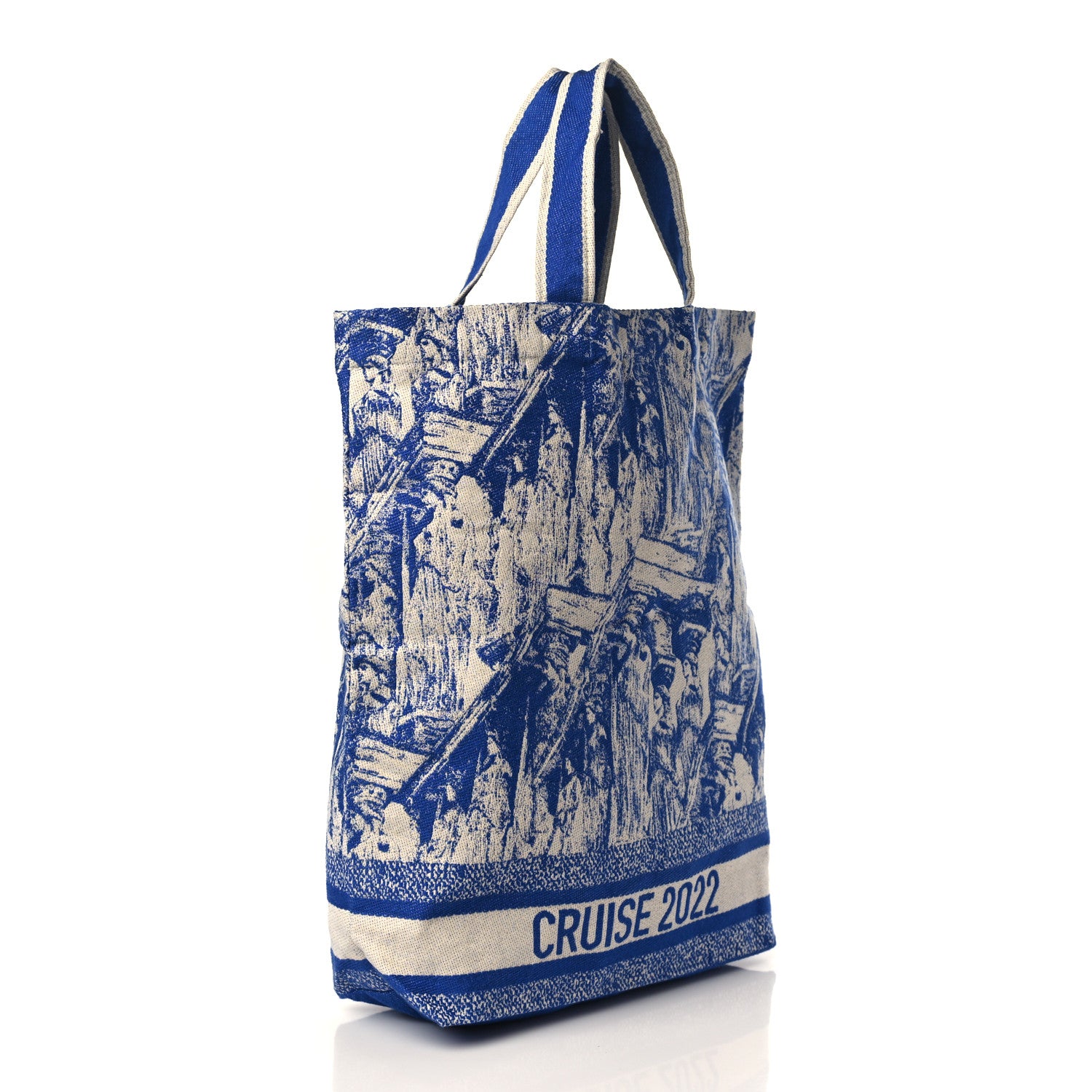 Christian Dior Canvas Print Cruise Tote Ivory Blue 3 of 8